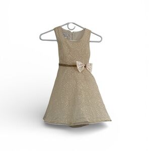 Adorable Bonnie Jean Champagne Lace Sparkly Bow Girls Dress Size 6 Easter Event